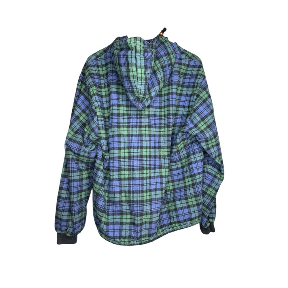 The Vermont Flannel Co Hooded Flannel Pullover Men Size Large Hood Green Plaid - Picture 2 of 9